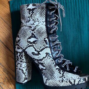 Reptile Print Platform Peep Toe Bootie